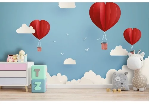 Wallpaper illustration hot air balloons heart clouds 2