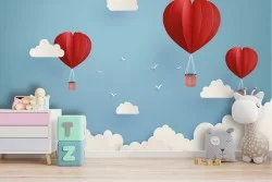 Wallpaper illustration hot air balloons heart clouds