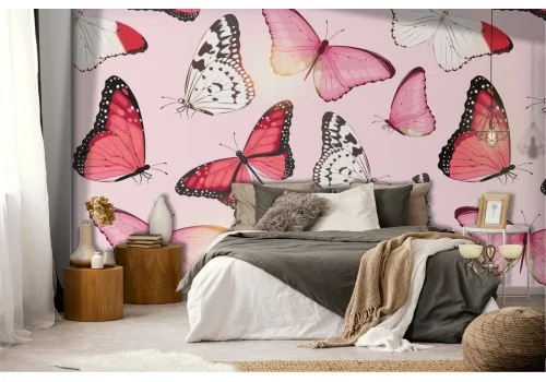 Carta da Parati farfalle rosa natura design moderno.