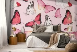 Carta da Parati farfalle rosa natura design moderno.