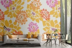 Carta da Parati fiori gialli stilizzati natura.