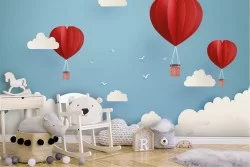 Wallpaper Airplanes Rockets Hot Air Balloons Stylized