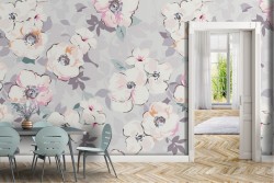 Carta da Parati fiori bianchi raffinati pattern natura.