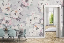 Refined white flowers wallpaper nature pattern.