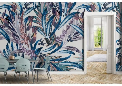 Modern abstract blue nature leaves wallpaper.