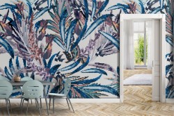 Modern abstract blue nature leaves wallpaper.