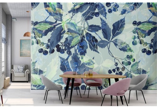 Wallpaper blue leaves nature pattern.