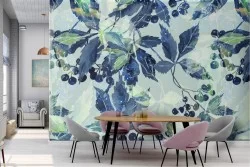 Carta da Parati foglie azzurro natura pattern.