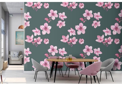 Natural pink flowers modern pattern wallpaper.