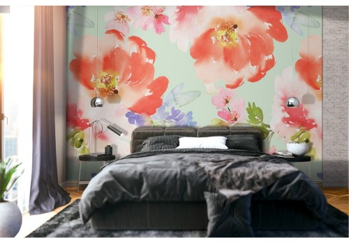 Abstract nature wallpaper red flowers pattern.