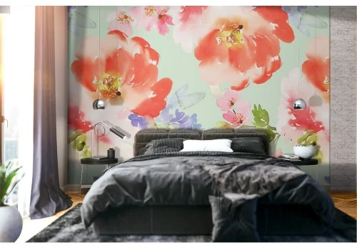 Abstract nature wallpaper red flowers pattern.