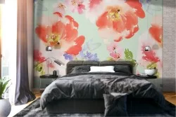 Abstract nature wallpaper red flowers pattern.