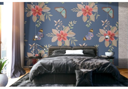 Carta da Parati fiori vintage natura rose pattern.