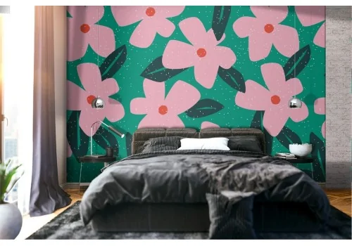 Abstract pink flowers modern nature wallpaper.