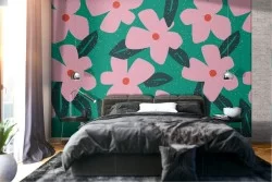 Modern nature pink abstract flowers wallpaper.