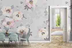 Carta da Parati fiori bianchi design moderno natura.