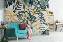 Carta da Parati pattern tropicale foglie natura.