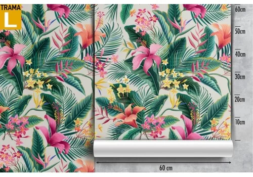 Carta da Parati fiori rosa e foglie tropicali pattern. 2