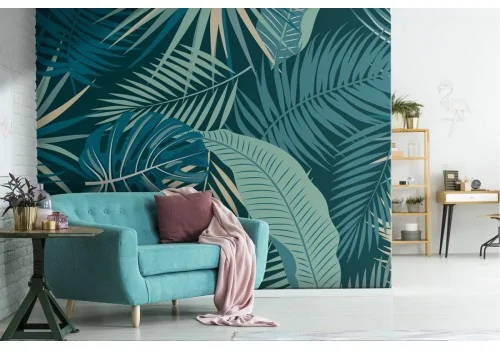 Wallpaper with vintage nature leaves pattern.