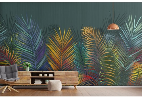 Wallpaper with concrete surface and abstract tropical plants