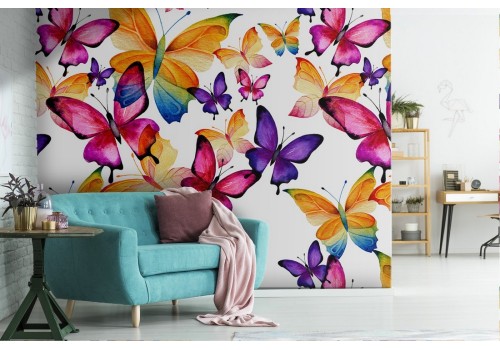 Natural wallpaper butterflies pattern modern yellow.