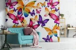 Natural wallpaper butterflies pattern modern yellow.