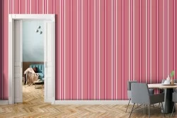 Carta da Parati decorazione righe classiche rosa.