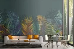 Wallpaper with concrete surface and abstract tropical plants