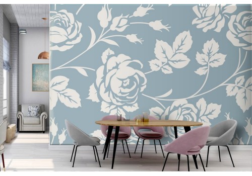 Vintage nature wallpaper with stylized white roses.