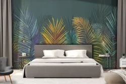 Carta da Parati Astratta Cemento Foglie Moderna Tropicale