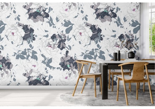 Carta da Parati rose bianche natura vintage pattern.