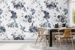 Carta da Parati rose bianche natura vintage pattern.