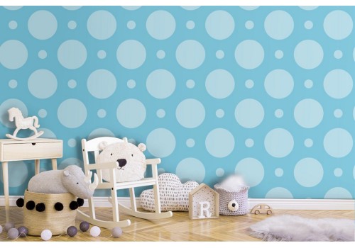 Polka dot wallpaper decoration for children in light blue.