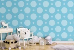 Carta da Parati decorazione a pois bambini azzurro.