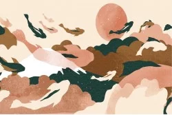 Carta da Parati Design e Stili Flora e Fauna Paesaggi e Natura Montagna animali Orientale e Zen Natura