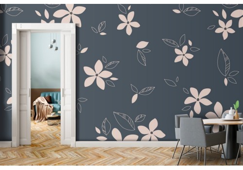 Wallpaper with stylized white flowers modern pattern.