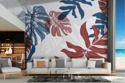 Carta da Parati natura astratta moderna foglie tropicali