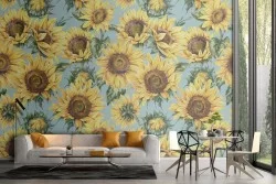 Carta da Parati girasoli natura pattern vintage.