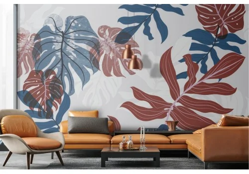 Carta da Parati natura astratta moderna foglie tropicali 2