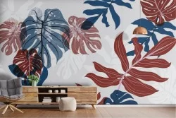 Carta da Parati Astratta Moderna Foglie Tropicale