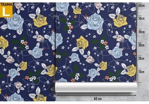 Carta da Parati fiori azzurri e gialli natura astratta moderna. 2