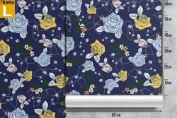 Blue and yellow flowers wallpaper modern abstract nature.