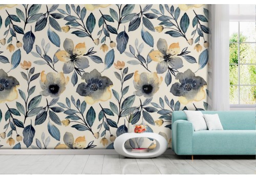 Wallpaper with flowers and leaves vintage pattern.