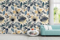 Wallpaper with flowers and leaves vintage pattern.