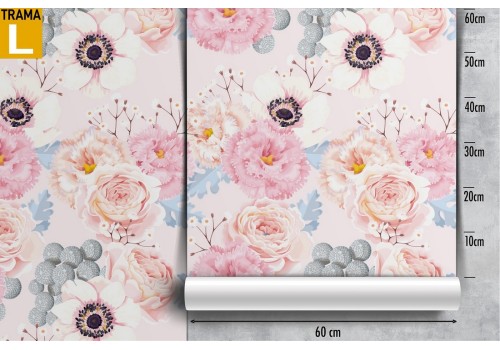 Carta da Parati fiori rosa e bianchi composizione vintage. 2