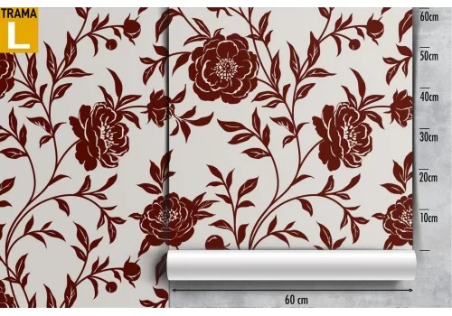 Carta da Parati rose rosse stilizzate natura vintage. 2