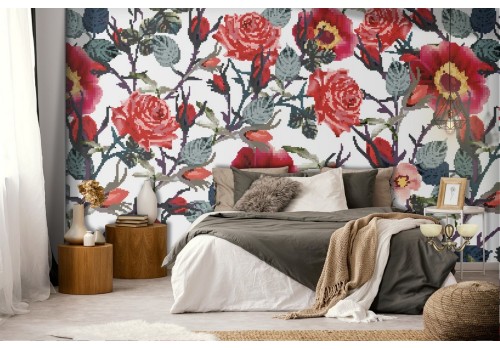 Vintage red flowers nature wallpaper.