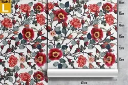 Carta da Parati fiori rossi vintage natura.