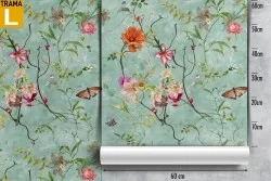 Carta da Parati fiori e farfalle natura vintage pattern.