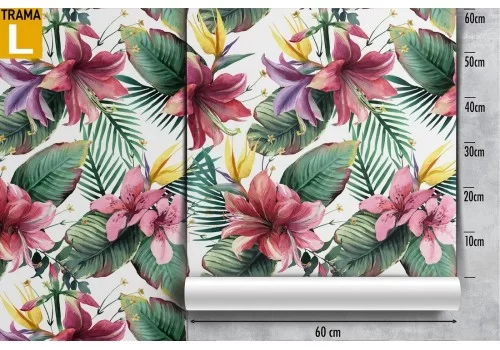 Carta da Parati fiori rosa e foglie tropicali natura. 2